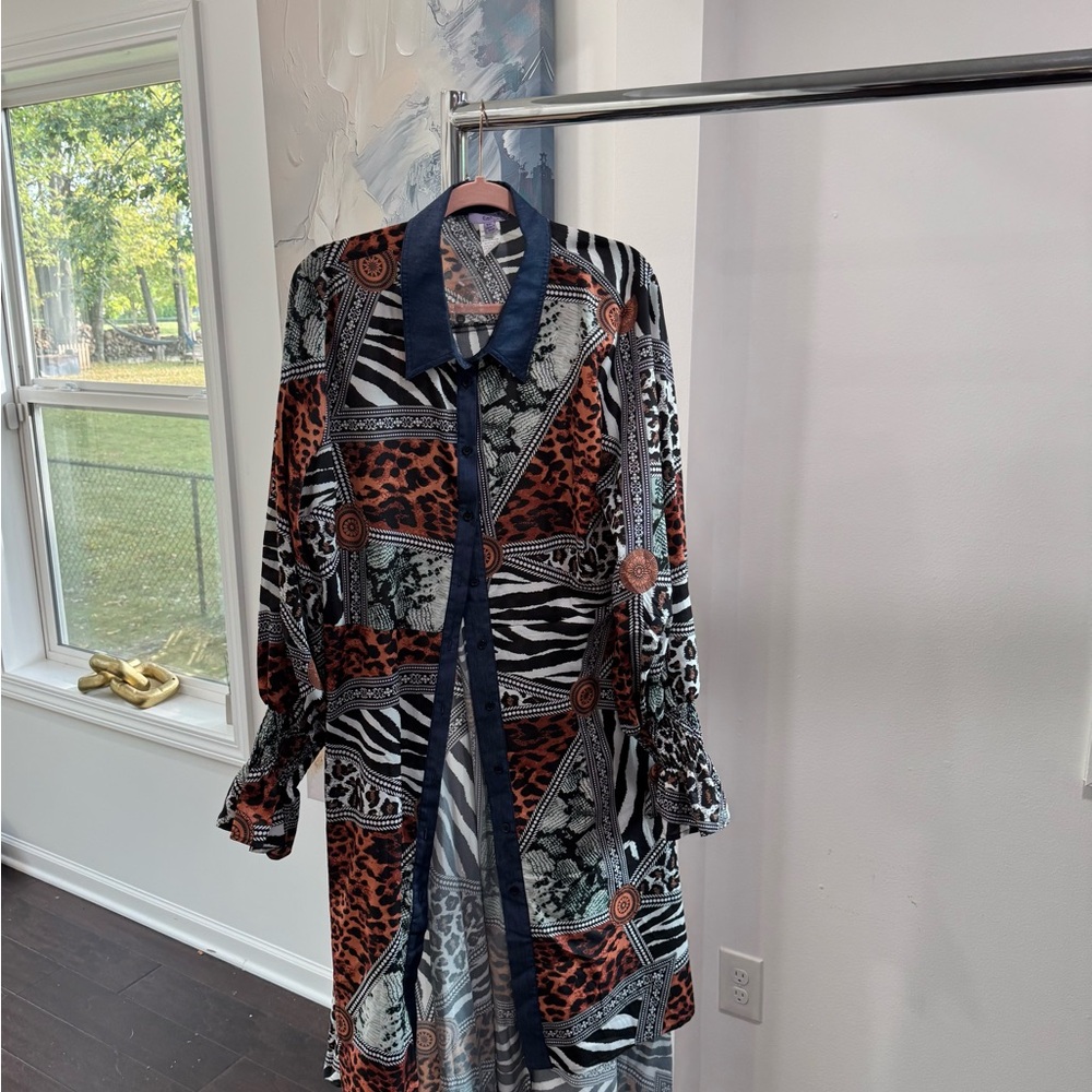 Animal Print Long Sleeve Shirt Dress